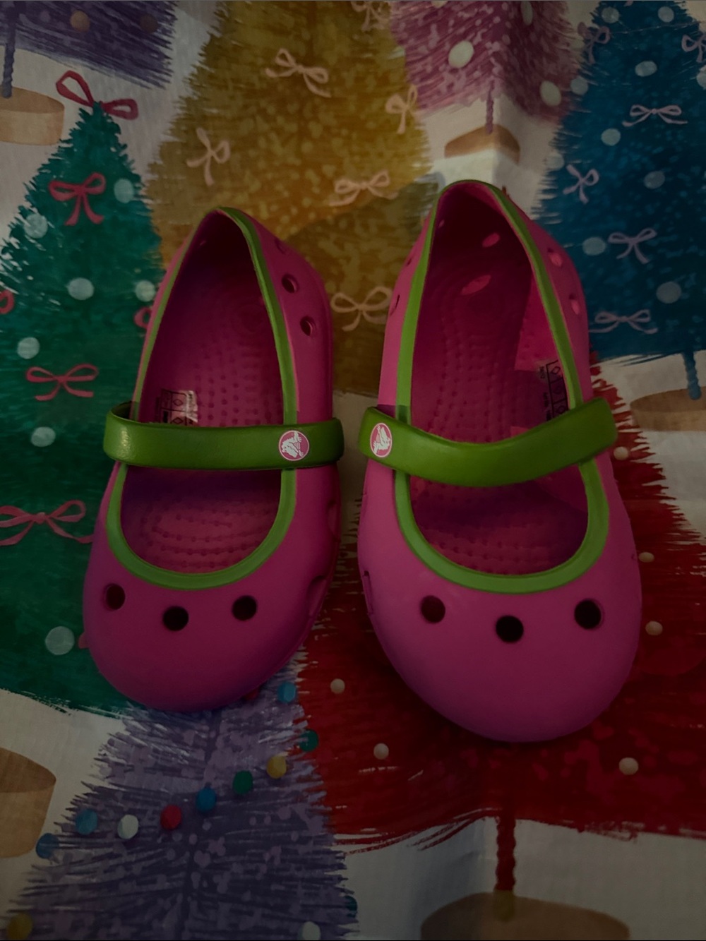 CROCS Kids Pink and Green Mary Jane Sandals